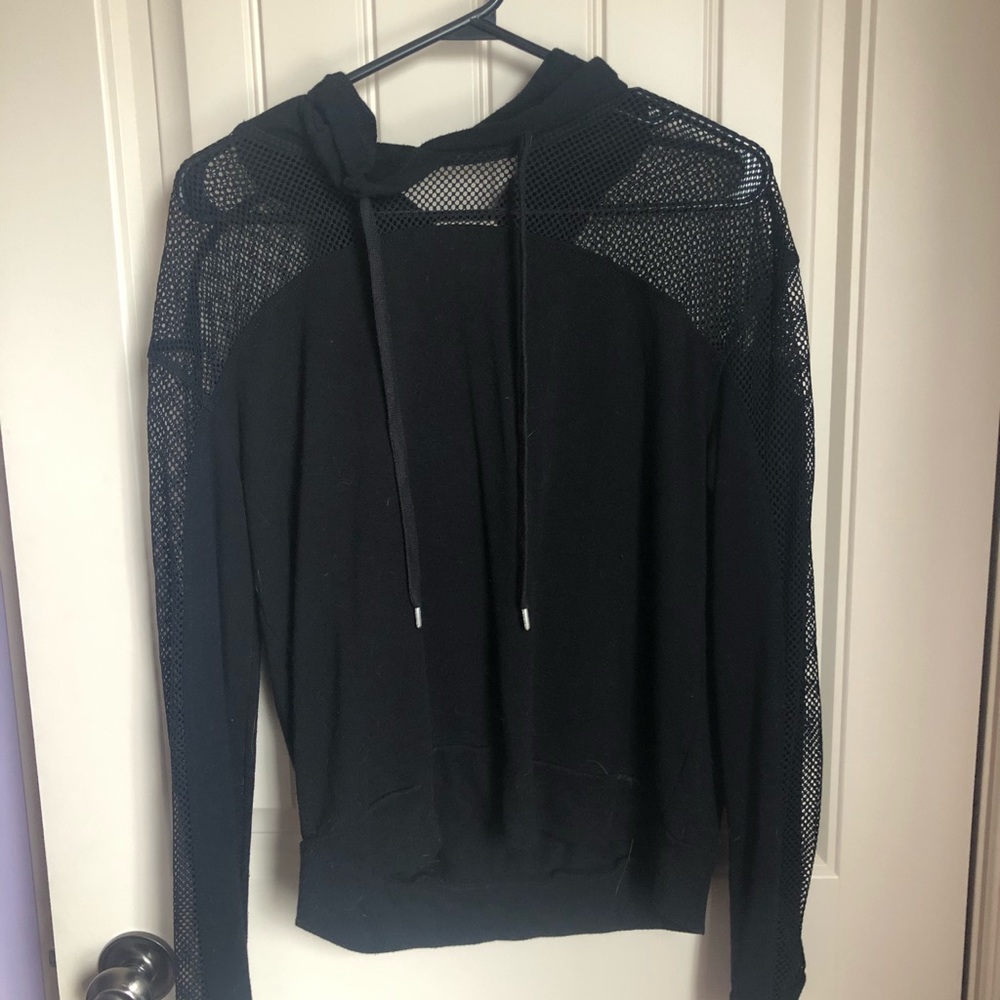 Black Cropped Hoodie with Meshed Sleeves